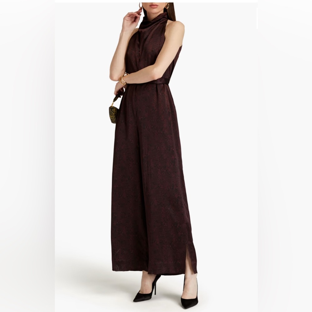 Nicholas Belted cutout snake-print silk-satin crepe jumpsuit